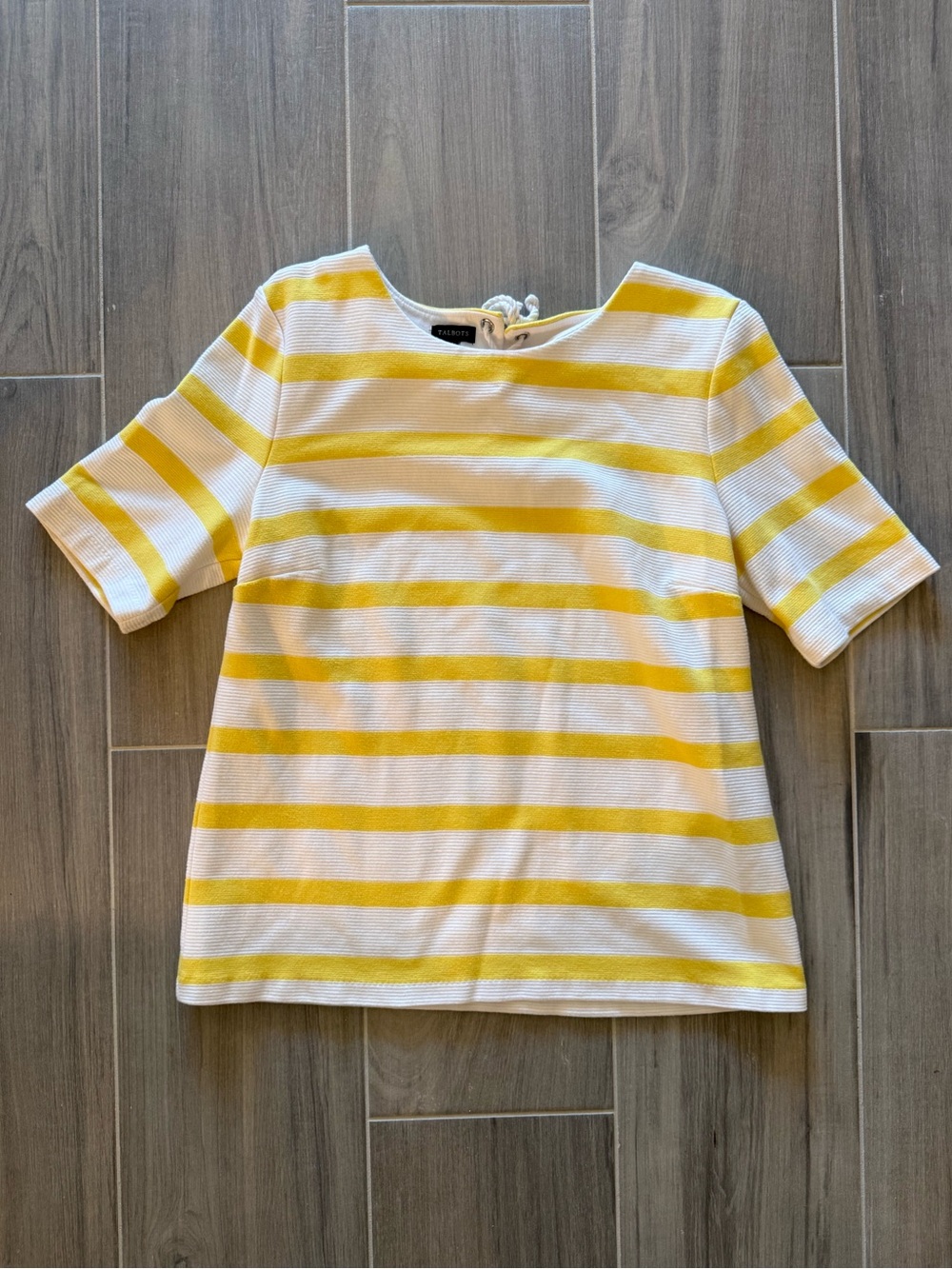 Talbots Yellow and White Striped Lace-Up Top Size L